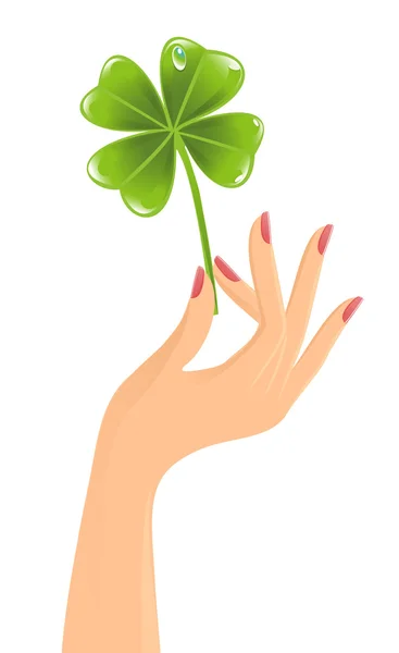 Hand with clover leaf — Stock Vector