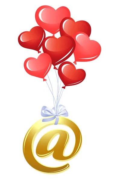 At-symbol with bunch of heart balloons — Stock Vector