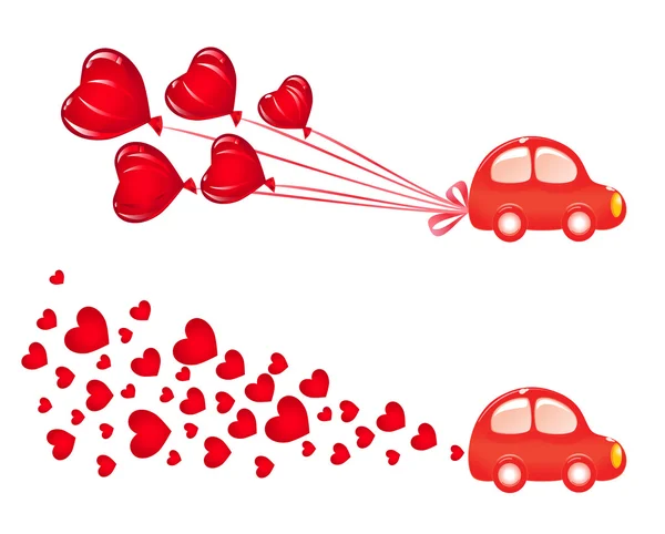 Banner de San Valentín con coche. Vector-Ilustración — Archivo Imágenes Vectoriales