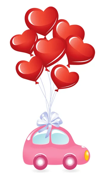 O carro do Valentim com balões de coração — Vetor de Stock