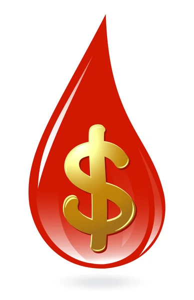 Goccia di sangue con simbolo dollaro — Vettoriale Stock