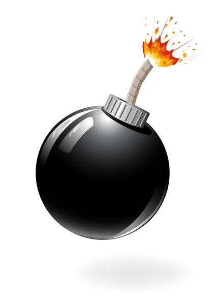 Bomba negra quemándose aislada sobre el fondo blanco . — Archivo Imágenes Vectoriales