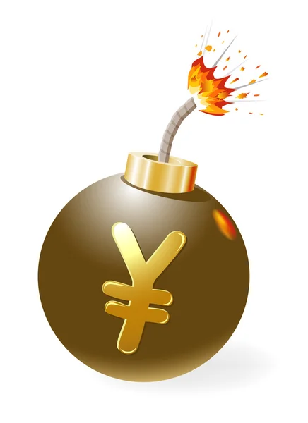 Bomba inflamada com símbolo de iene — Vetor de Stock