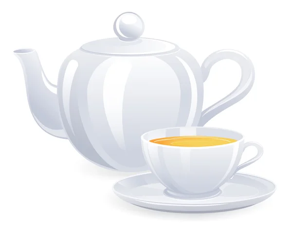 Beyaz çay fincanı ve çaydanlık — Stok Vektör