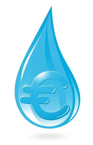 Gota de água com símbolo do euro — Vetor de Stock