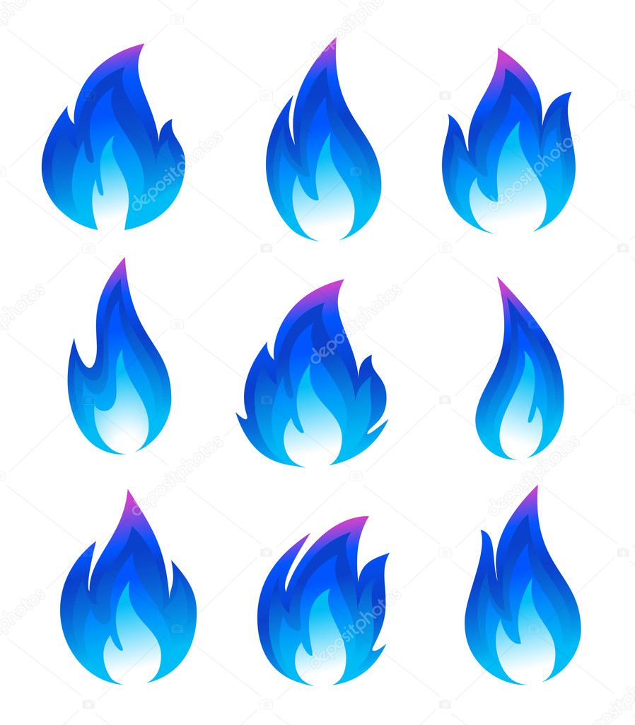 Collection of blue fire icons