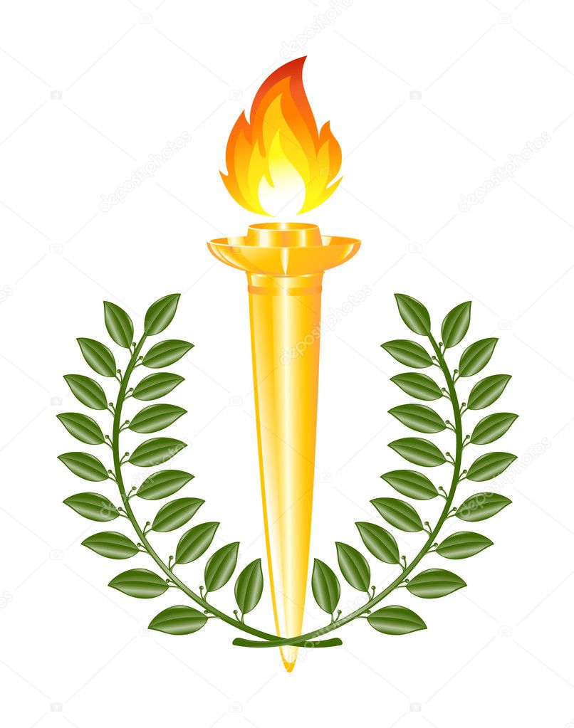 Torch with laurel wreath