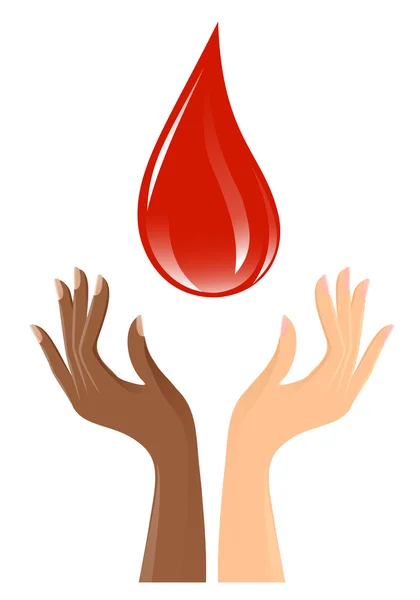 Blood drop and hands — Stock Vector
