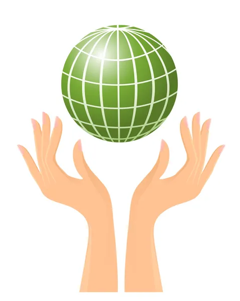 Green globe and hands — Stock Vector