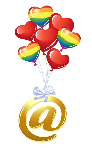 Στο σύμβολο με το σωρό των μπαλονιών καρδιά — Διανυσματικό Αρχείο