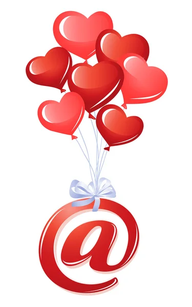At-symbol with bunch of heart balloons — Stock Vector
