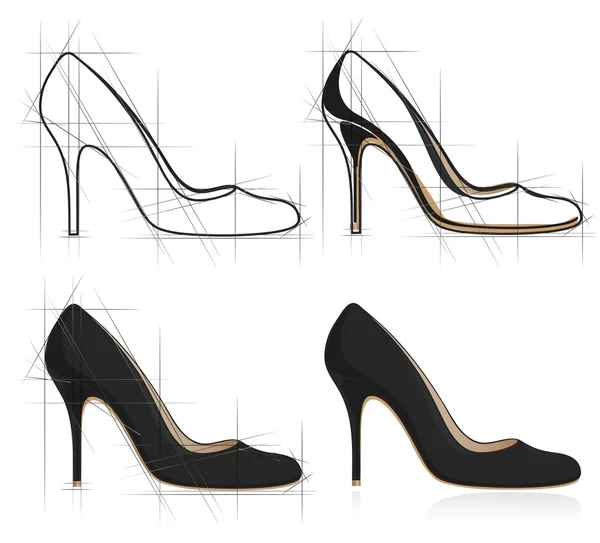 Schets van vrouwen schoen. vectorillustratie — Stockvector