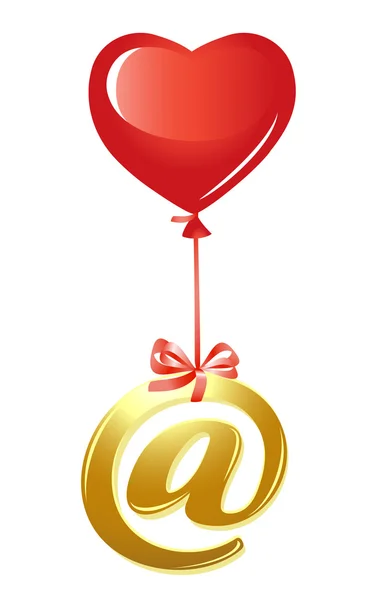 At-Symbol mit rotem Herzballon — Stockvektor