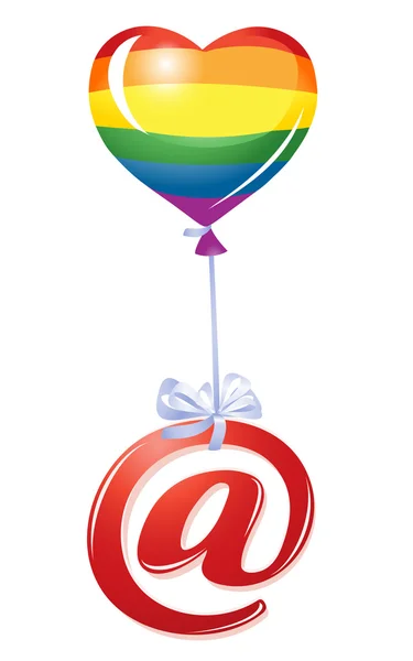 At-Symbol mit Regenbogen-Herzballon — Stockvektor