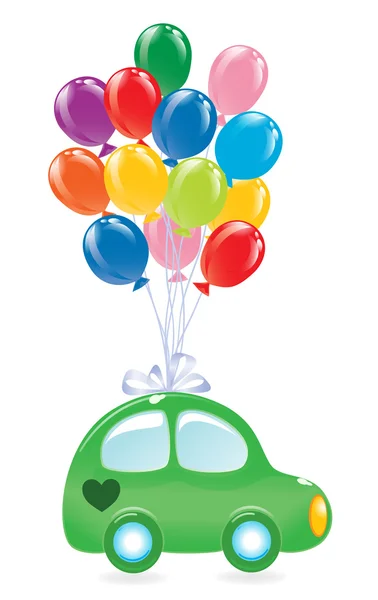 stock vector The green's car with balloon's.