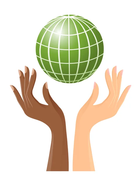 Grüne Globus und Hände — Stockvektor