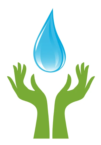 Goccia d'acqua e mani verdi — Vettoriale Stock