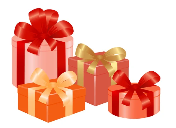 Vier Geschenkboxen mit Schleife. Vektor-Illustration — Stockvektor