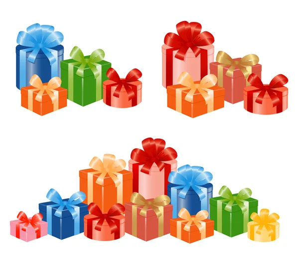Geschenkboxen mit Schleife. Vektor-Illustration — Stockvektor