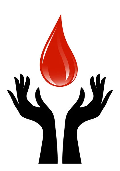 Gota de sangre y manos — Vector de stock