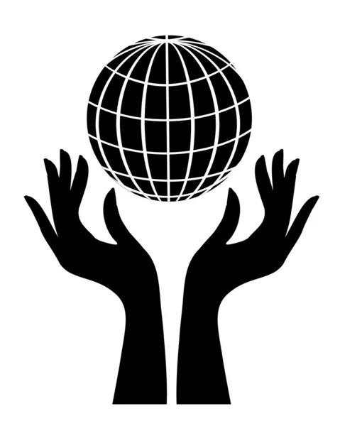 Silhouette du globe et des mains — Image vectorielle