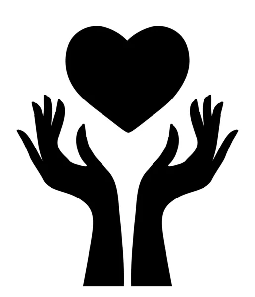 Silhouette of heart and hands — Stock Vector