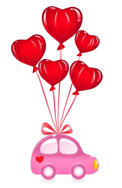 The Valentine 's car with heart-balloon — стоковый вектор