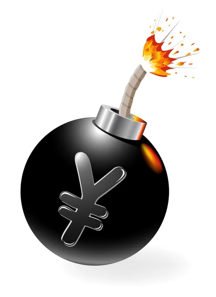 Bomba encendida con símbolo de yen — Vector de stock