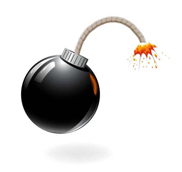 Fekete bomba égő elszigetelt fehér background. — Stock Vector