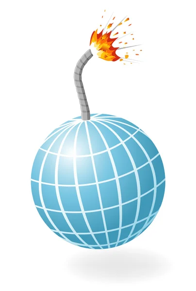 Globe a meggyújtott bomba elszigetelt fehér background. — Stock Vector
