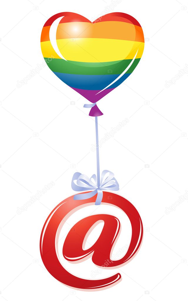 At-symbol with rainbow heart balloon