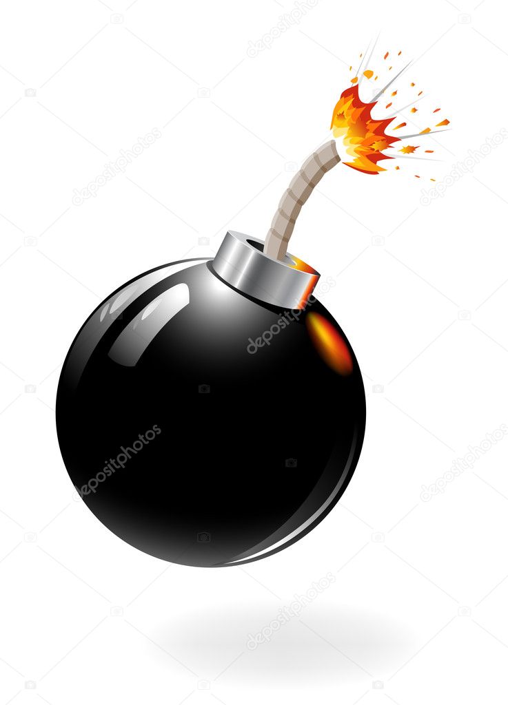 Black bomb burning isolated on the white background.