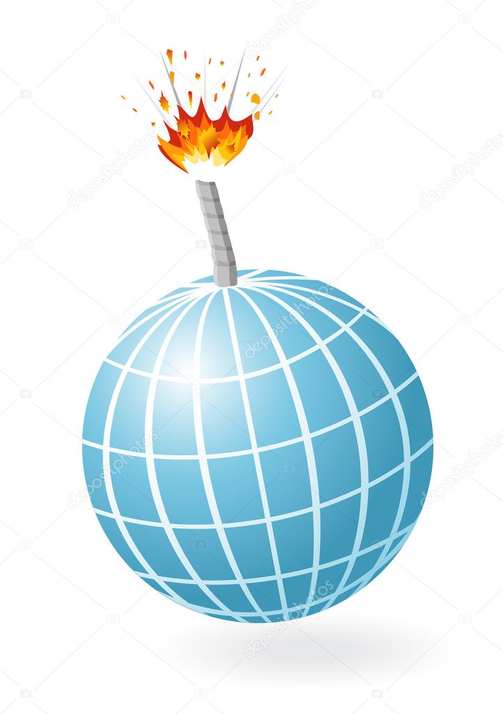 Globe as ignited bomb isolated on the white background.