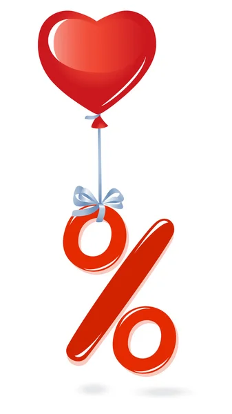 Symbole de pourcentage rouge avec ballon coeur — Image vectorielle