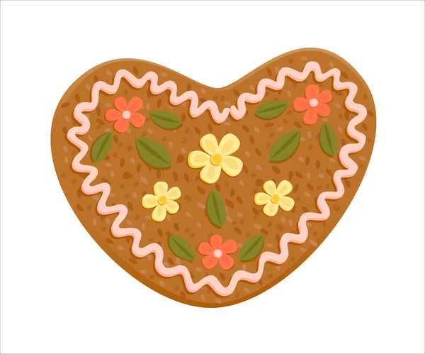 Decorated gingerbread love heart — Stock Vector