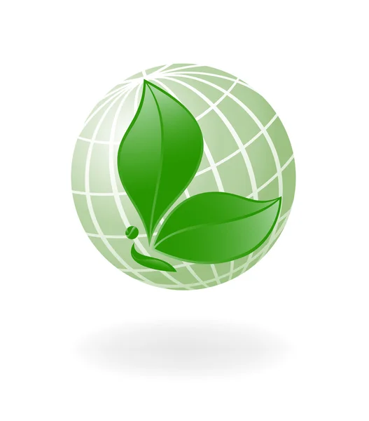 Grüner Planet. Globus mit dem Pflanzenschmetterling. Vektorillustratio — Stockvektor