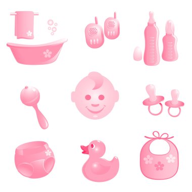 Baby-Icons in pink. Vector-Illustration clipart