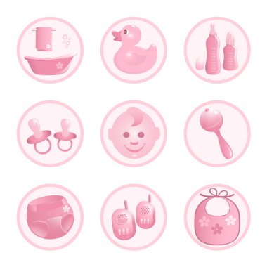 Baby-Icons in pink. Vector-Illustration clipart