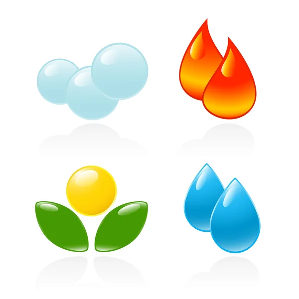 Patru elemente. Foc, apă, aer, pământ. Ilustrație vectorială — Vector de stoc