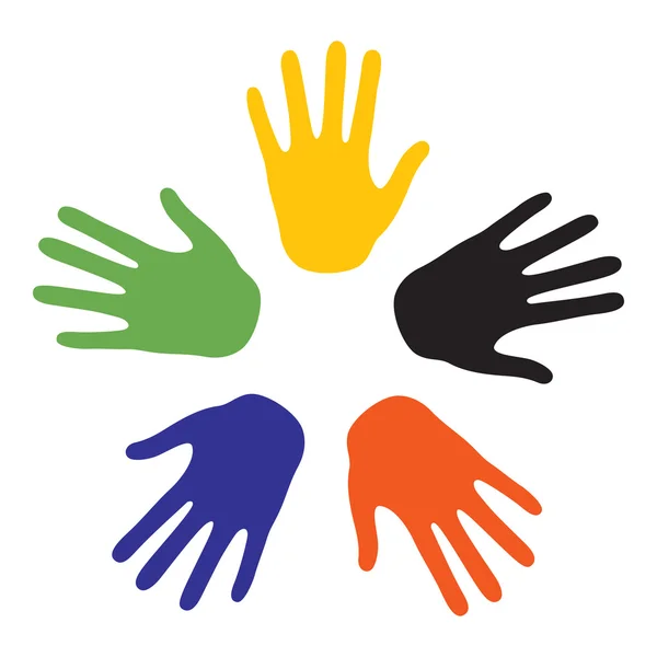 Signes à main aux couleurs des cinq continents. Vecteur-Illust — Image vectorielle