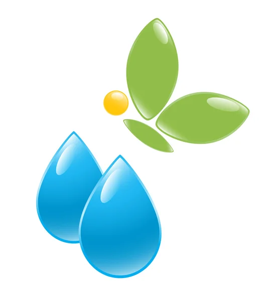 Icona di goccia d'acqua con farfalla verde. Illustrazione vettoriale — Vettoriale Stock