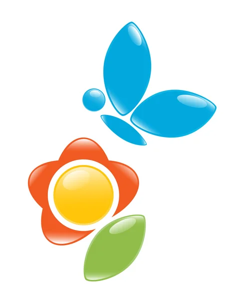 Icône de fleur avec papillon. Illustration vectorielle — Image vectorielle