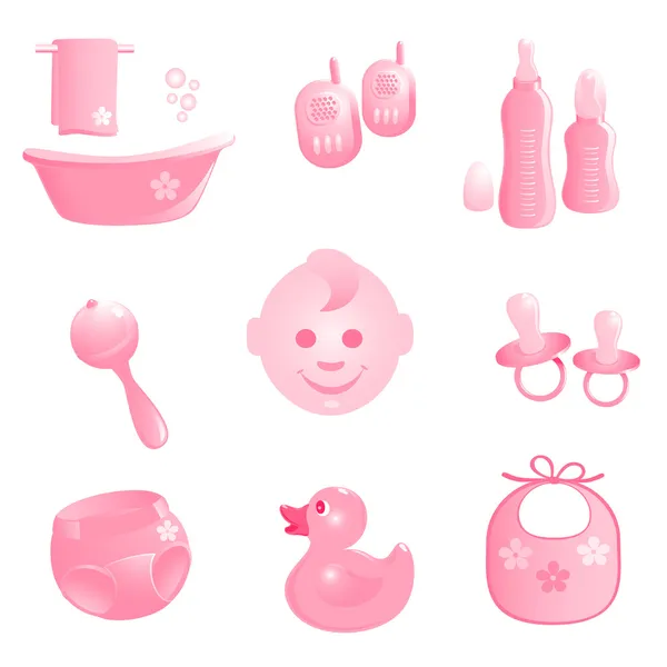 Icone-bambino in rosa. Illustrazione vettoriale — Vettoriale Stock