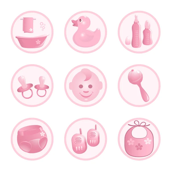 Baby-icons in roze. vectorillustratie — Stockvector