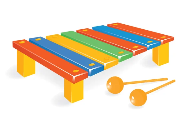 Wooden xylophone dengan palu. Vector-Illustration - Stok Vektor