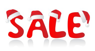 Santa red hats over SALE-letter. Christmas shopping clipart