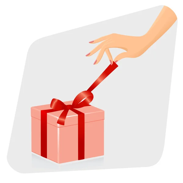 Weibliche Hand zum Öffnen Geschenk. Vektor-Illustration — Stockvektor