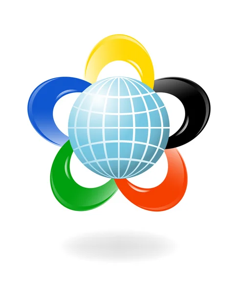 Глобус с цветами пяти континентов. Векторно-фасстратио — стоковый вектор