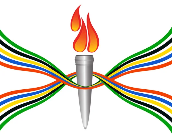 Olympische Fackel mit den Farben der fünf Kontinente. Vektorkrank — Stockvektor