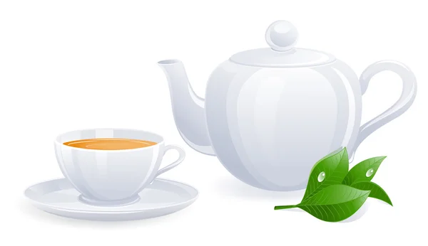 Beyaz çay fincanı ve çaydanlık ile Arakçı. vektör çizim — Stok Vektör